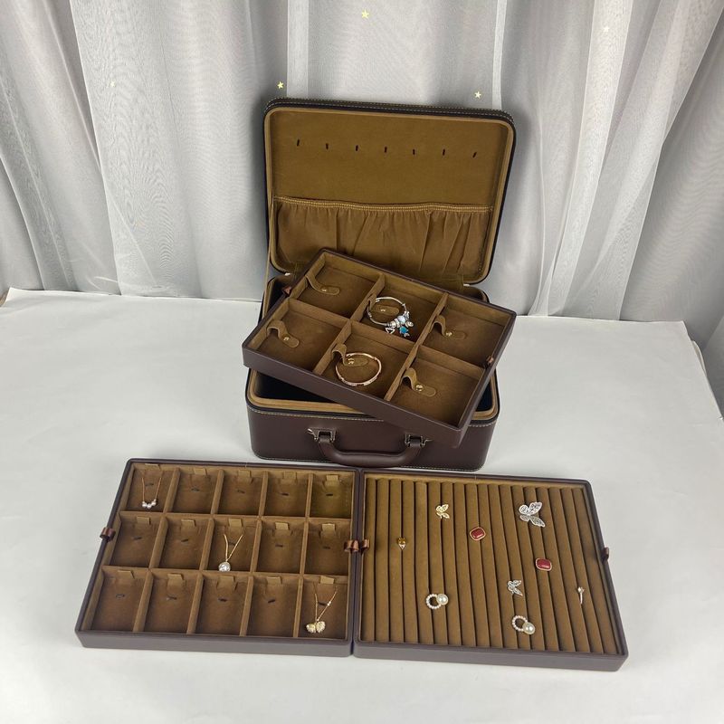 高級pu皮ジュエリー収納ボックス指輪ネックレス多層収納スーツケースペンダント展示収納ケース|undefined