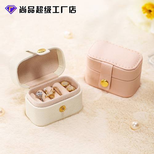 New Korean style mini ring box girls portable jewelry box PU leather earrings ring jewelry storage box wholesale