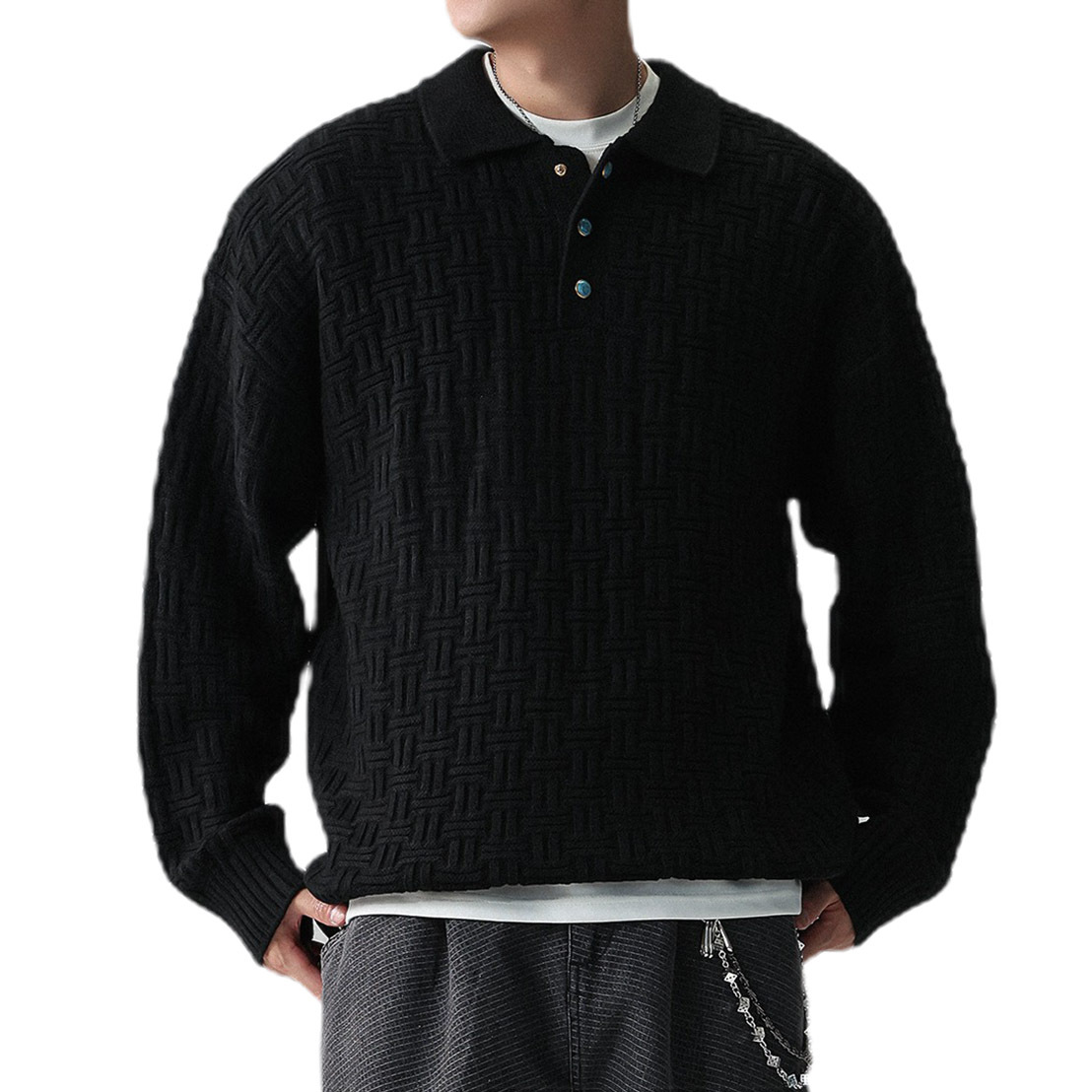 Explosiones transfronterizas de tamaño grande europeo polo camiseta con solapa camiseta de punto suéter hombre tejido viejo viento otoño invierno fábrica al por mayor