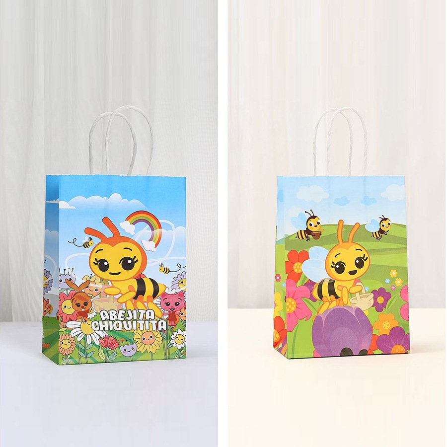 跨境创意蜜蜂印花牛皮纸袋 儿童节日礼品手提袋 卡通手提包装袋