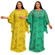 非洲女装袍子跨境货源宽松绿色长裙小心机绣花蕾丝气质通勤长裙