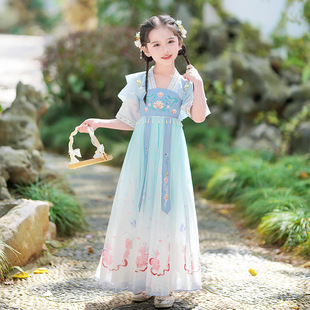 Children's Ancient Costume Summer Girls' Hanfu Dress New Chinese Style 2025 Summer Dress Chinese Style Girl Tang Suit Fairy