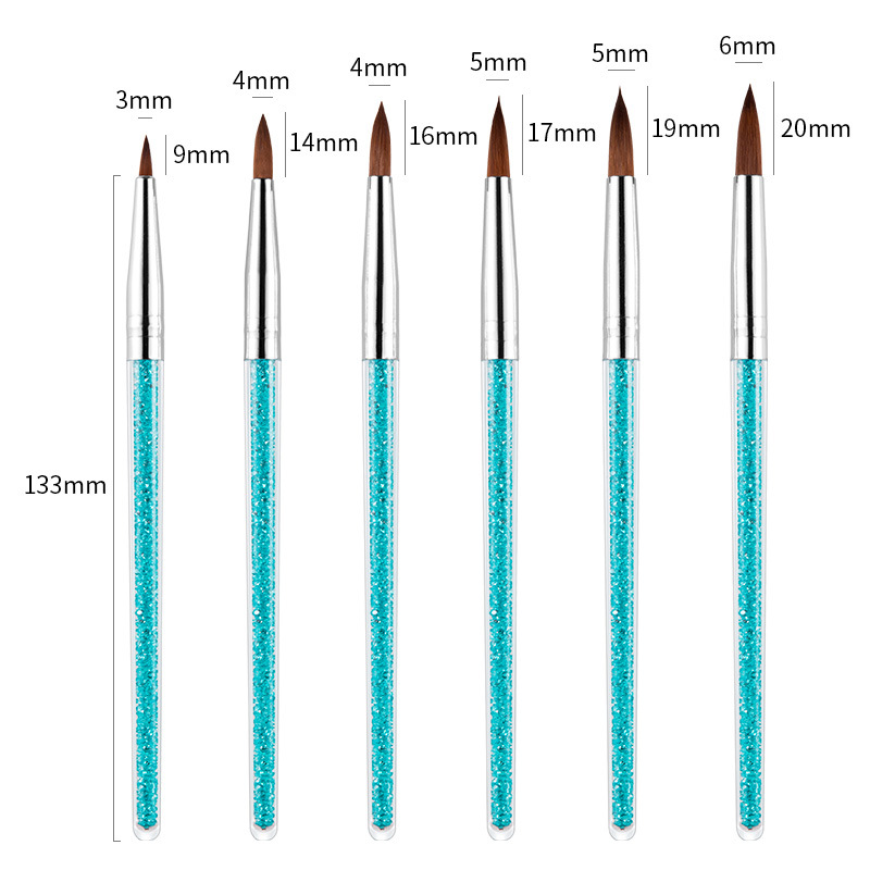 跨境新款美甲工具笔刷套装 6支装带钻亚克力笔杆水晶笔彩绘雕花笔