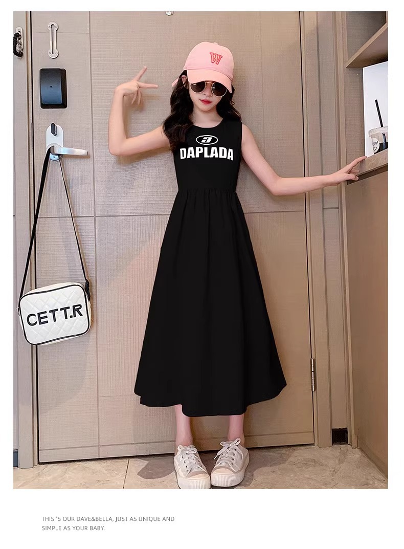 Vestito estivo per ragazze 2024 nuovo per bambini di medie dimensioni, gonna a trapezio senza maniche, senza schienale, stile western per studenti_voghion.com