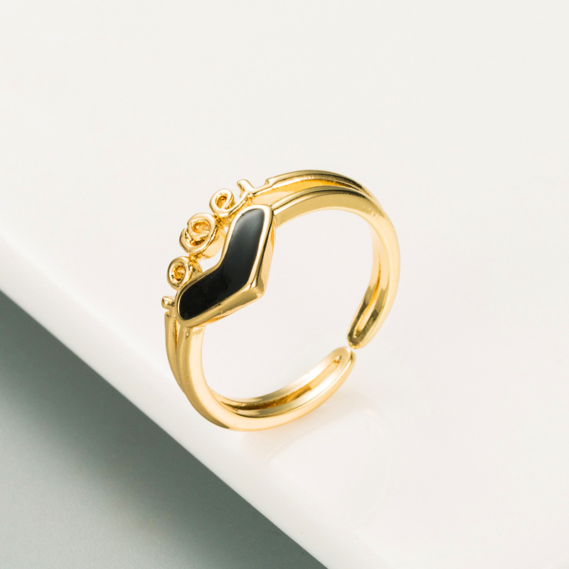 Simple Copper-plated 18k Gold Heart Shape Dripping Oil Couple Adjustable Ring Accessories display picture 4