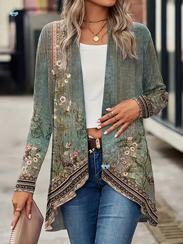 Spring And Autumn New Women Tops Floral Print Cardigan Cross-border
