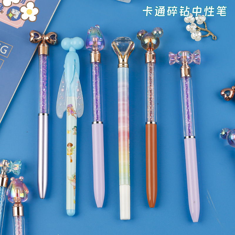 可爱水晶造型扭扭圆珠笔新款ins彩钻扭动出芯签字笔学生文具水笔