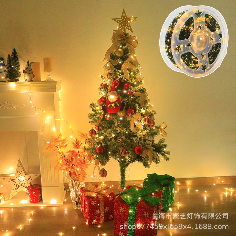 Mayorista control remoto transfronterizo árbol de Navidad LED línea recta lámpara de alambre de cobre impermeable estrella de Navidad decoración de guirlandas de caña