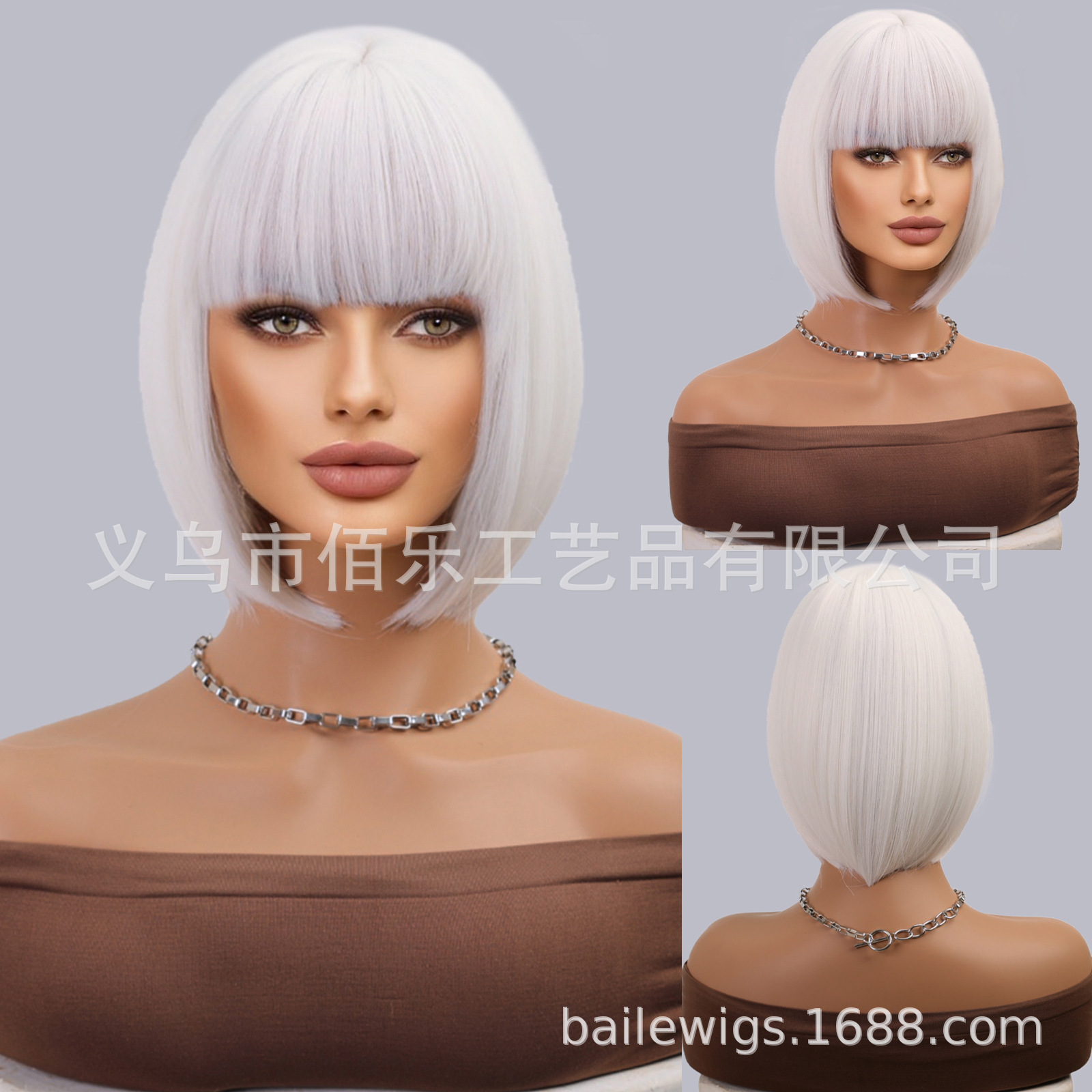 Peluca de cabeza de onda opcional multicolor cubierta de cabeza completa Bangs Bobo marrón Pelo Corto fibra química pelo de seda de alta temperatura