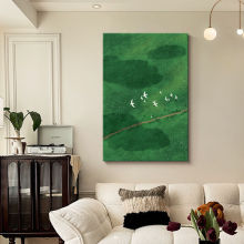 法式奶油风客厅挂画治愈绿色系沙发背景墙装饰画高级感餐厅壁画