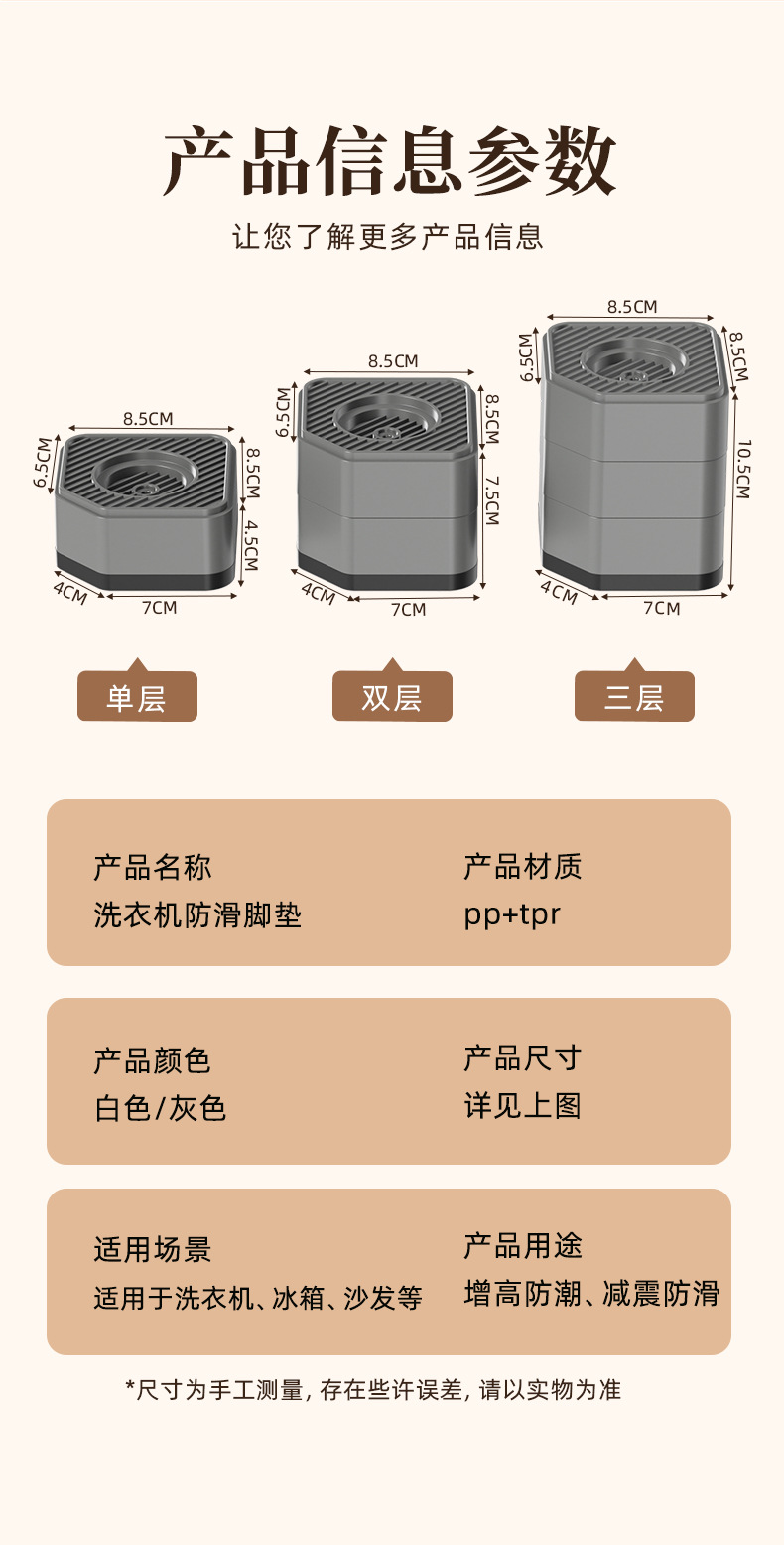 Washing machine base frame, anti-vibration, non-slip feet