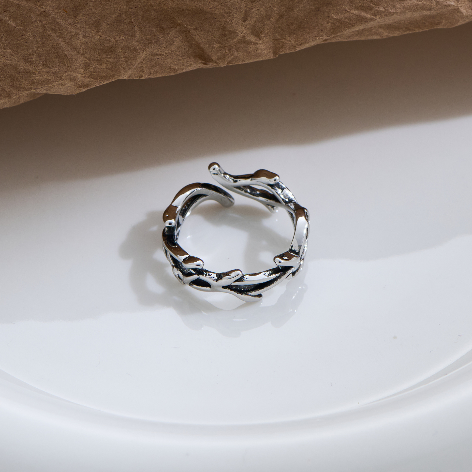 Silver Retro Thorn Open Ring For Men Trendy Hip Hop Style Jewelry_voghion.com