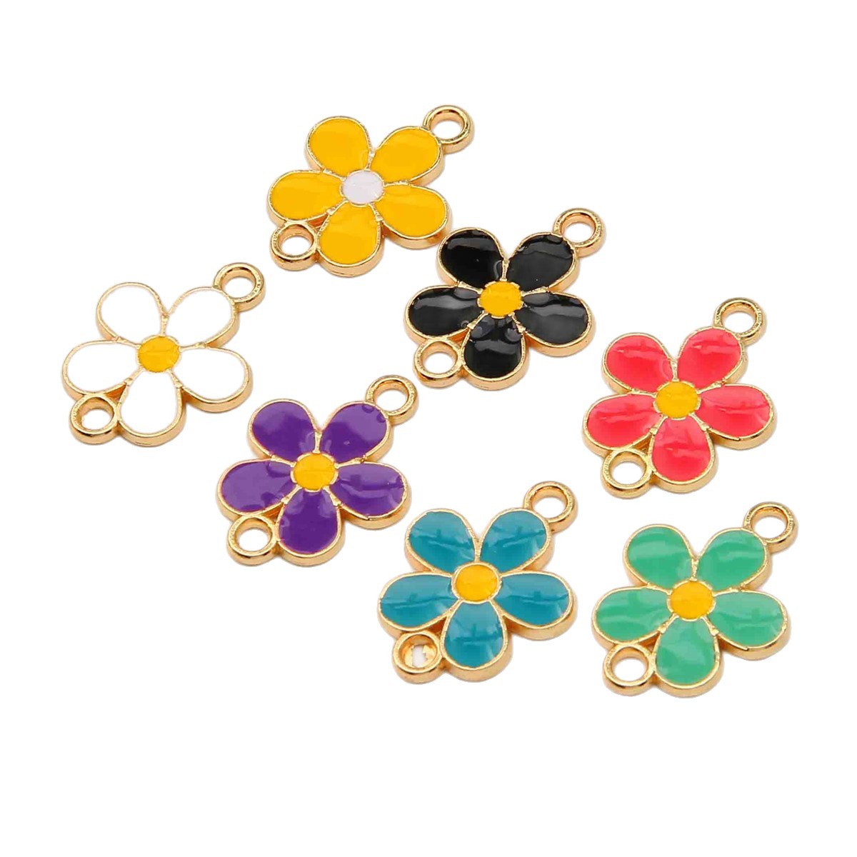 Colgante de doble colgante de aleación de goteo de aceite unilateral de cinco pétalos de flores coloridas flores DIY para hacer orejas colgante material de colgante de pulsera
