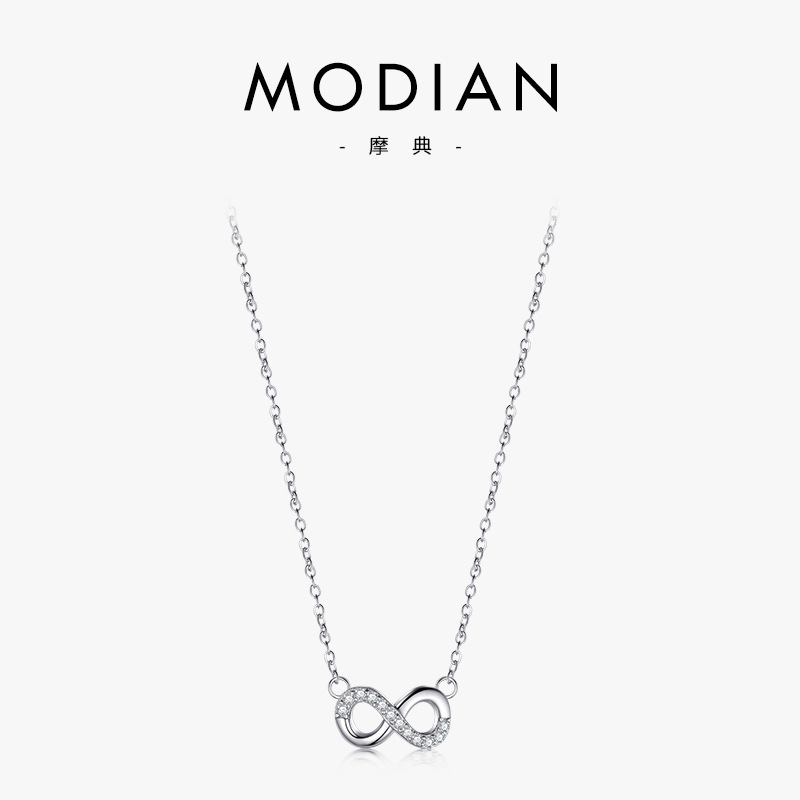 Japanese and Korean Simple S925 Sterling Silver Infinite Love Symbol Necklace Fashion Couple Cross Chain Pendant Set Chain Jewelry