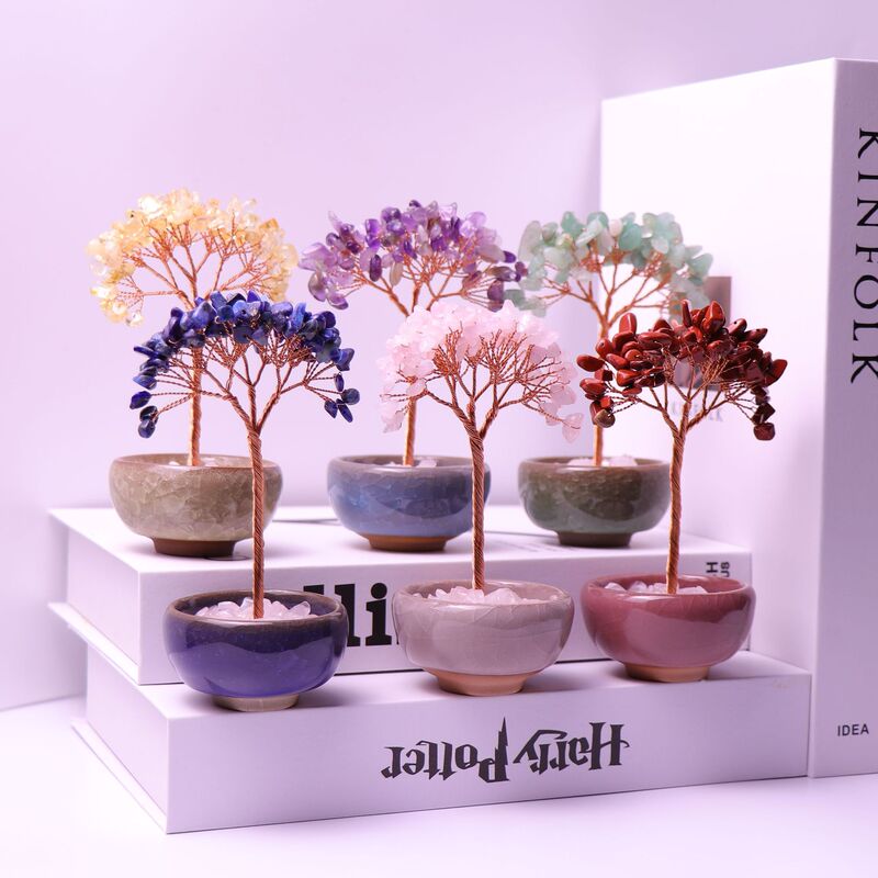 Cross-Border Hot-Selling Tea Cup Natural Crystal Tree Ornament Desktop Fortune-Attracting Potted Plant Money Tree