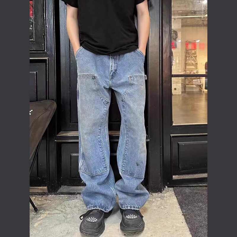 2023 New Carhartt B73 Distressed Washed Jeans Cleanfit Workwear Loose Straight Logging Pants for Men