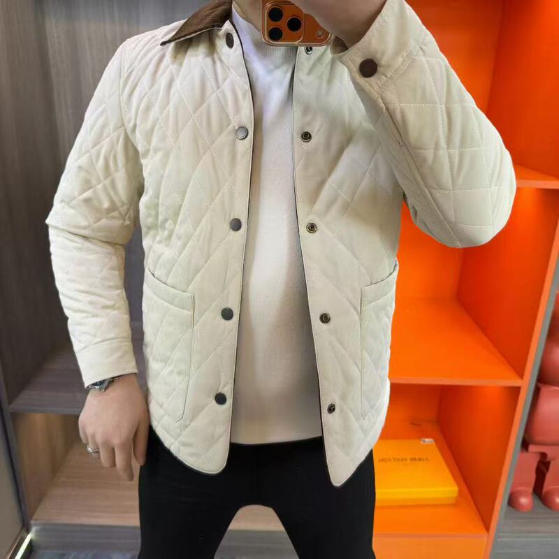 1958 Autumn/Winter Men's Light Luxury Casual Diamond Quilted Fashion Versatile Thin Cotton Jacket with Stylish Turn-Down Collar