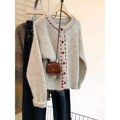 潮慵懒风加厚圆领针织开衫女季秋2025新款设计感外穿软糯毛衣外套