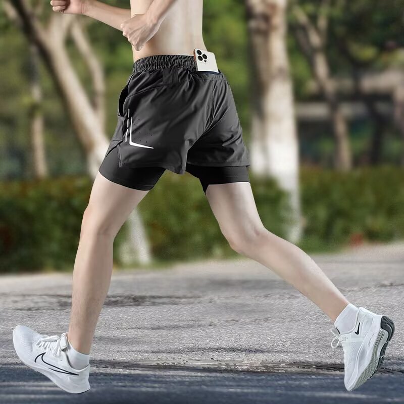 Multicolor Three-Point Running Sports Fake Two-Piece Shorts Anti-Exposure Men's and Women's Summer Marathon Quick-Drying Training Fitness Pants