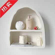 蘑i法式奶油风壁柜墙上置物架玄关摆件白色拱形柜子收纳装饰柜香