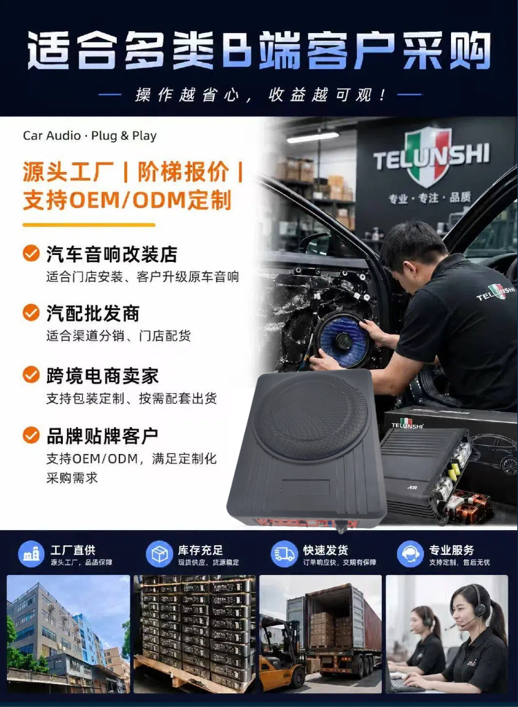 Car-Mounted Ultra-Thin Subwoofer 8/ 10inch Active Under-Seat Heavy Bass Car Audio Upgrade Modification Factory Direct Supply