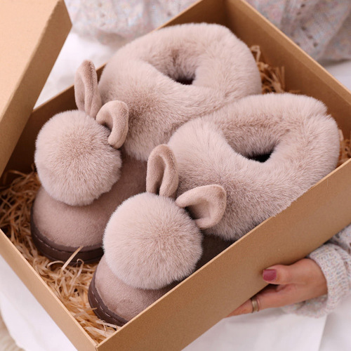 Cotton slippers for women in autumn and winter for home use thick-soled plush home shoes for couples to keep warm in winter for men