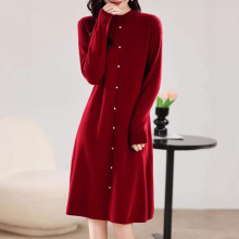 半高领羊毛针织连衣裙女百搭秋冬宽松显瘦毛衣裙长款过膝a字打底