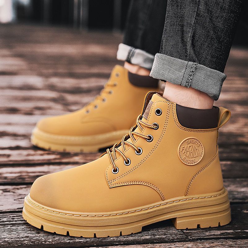 Martin Boots Men Autumn/Winter New Model High-Cut Casual Men's Shoes Teenage British Retro Yellow Work Boots Trendy Shoes