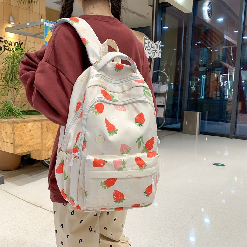 Moda nueva mochila de ocio impresa de gran capacidad moda fresa mochila del campus bolsa de viaje de computadora bolsa de hombro