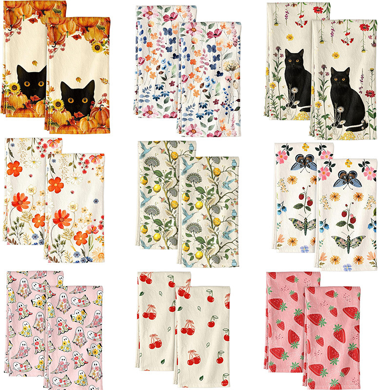 New Fashion-Themed Towels, Exclusively for Cross-Border Sales, Microfiber Gift Kitchen Rags, Cat Prints Can Be Customized
