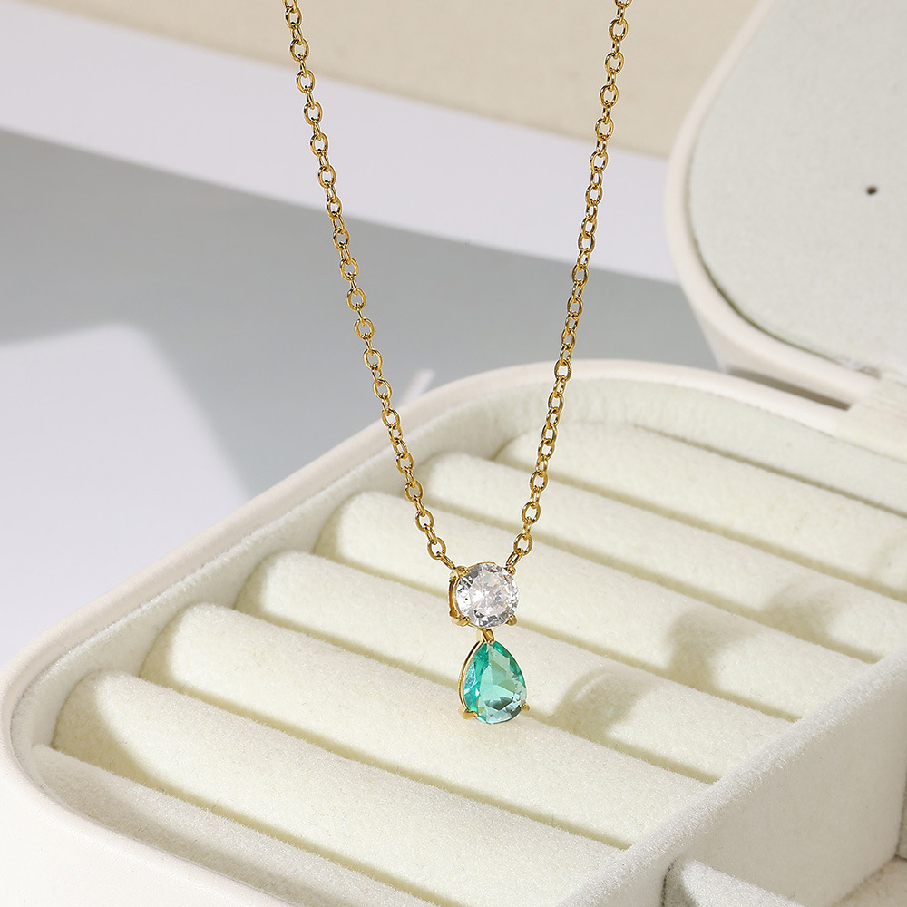 5g Weight 0.03µm-0.05µm Gold Plating Thickness PVD Coated Gold Plating Process Lobster Trigger Clasp Closure Clasp Closure Type Real Gold Plated Plating Material 304 Stainless Steel Pendant Material Birthstone Inlay Material Pendant Necklace Classification 304 Stainless Steel Chain Material cable chain Chain Type 1 Piece Quantity Holiday, Daily Occasion 304 Stainless Steel Material Water Droplets Pattern Women's Gender Vacation, Classic Style Style Waterproof Non Tarnish, Inlay Craft PVD Coated Real Gold Plated Water Droplets 304 Stainless Steel Vacation Classic Style Waterproof Non Tarnish 304 Stainless Steel Lobster Trigger Clasp Closure Pendant Necklace 7