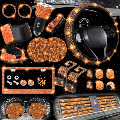 Elastic Handle Cover, Diamond-Encrusted, Us Standard Steering wheel cover - orange-38cm