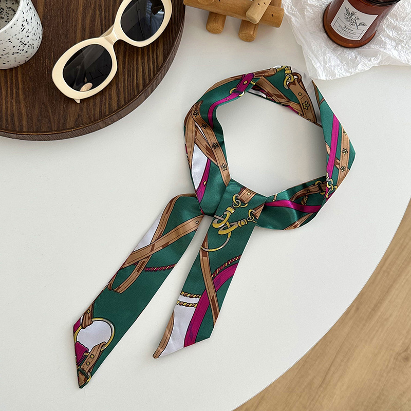 Pañuelo de seda, tira larga, sentido de alta gama, nuevo pañuelo de seda de imitación, pañuelo en la cabeza, cinturón para el cabello, bolso para el cabello atado, cinturón decorativo con serpentina