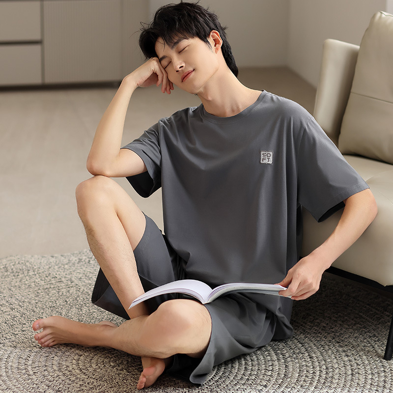 Modal Men's Pajamas Summer Short-sleeved Shorts Youth Simple Casual Thin Summer Cool Home Suit