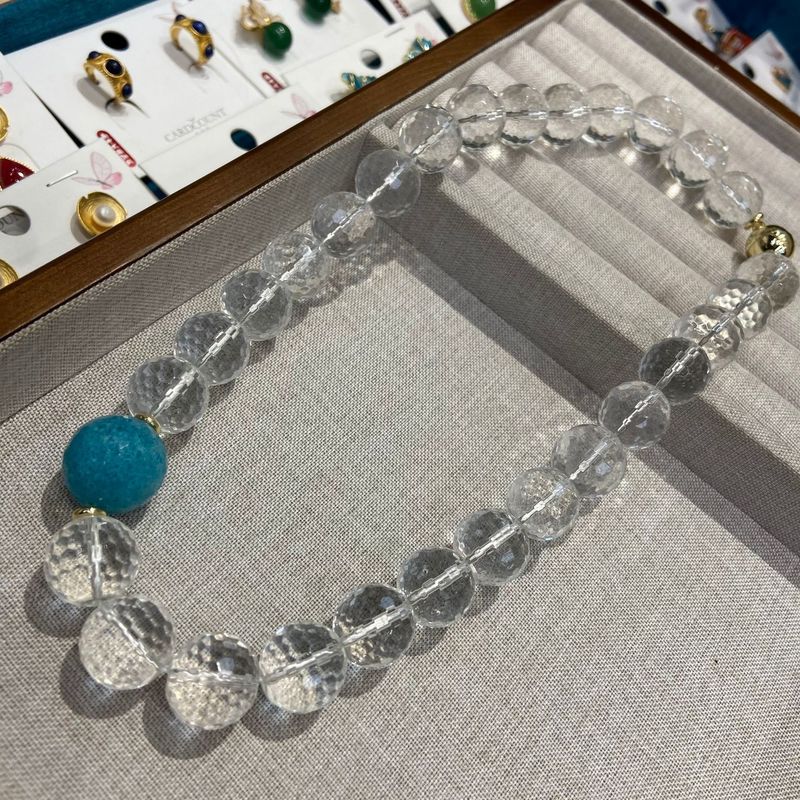 Zhao Lusi の同じスタイルの 16M ホワイトクリスタルネックレスブレスレットアクアマリンブレスレット、ガールフレンドや親友へのギフトとして、スターと同じスタイル|undefined