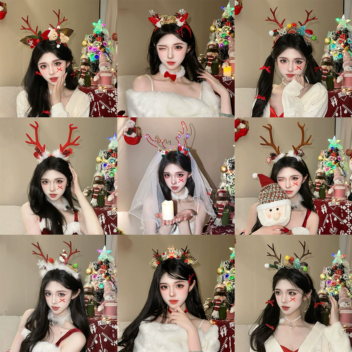 Новый рождественский светящийся оленьий рог обруч для волос бант снежинка головной убор праздничная вечеринка чувство атмосферы фото обруч