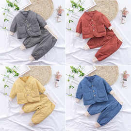 男女儿童秋冬套装加厚中小童宝宝棉服袄保暖防风长袖宽松版两件套