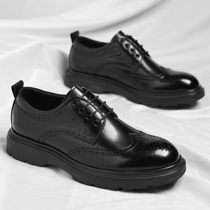 Formella herrskor i läder, bruna brogue snörskor för män_voghion.com