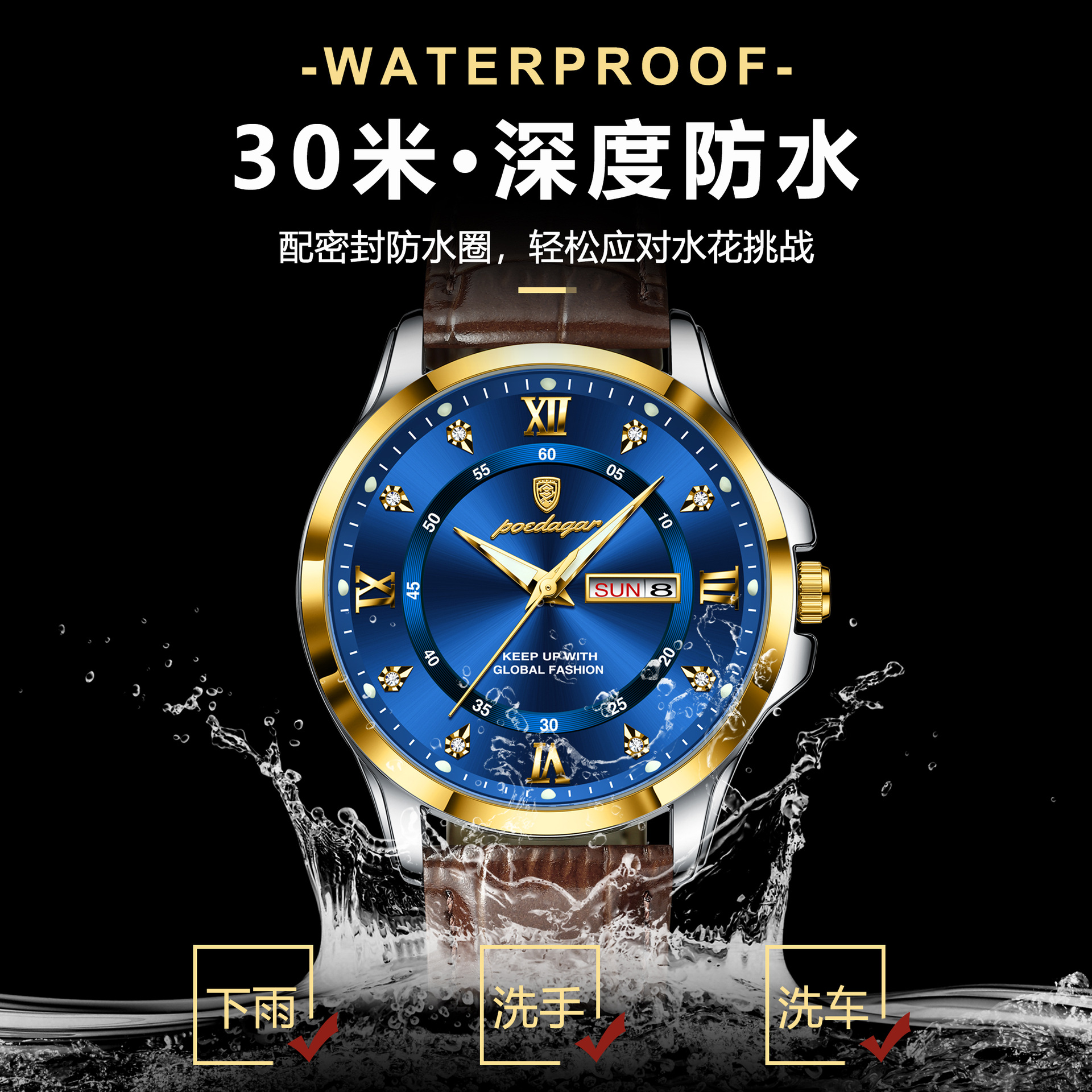 Cinturón de marca suiza, relojes para hombres, relojes de pulsera impermeables de lujo para estudiantes, relojes de pulsera impermeables en vivo de comercio exterior, una venta