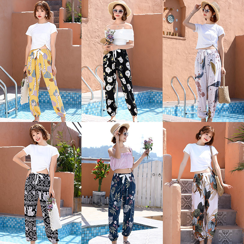 Pantalones de pijama de seda de algodón para mujer, de seda de algodón fina, nuevo estilo, adecuados para usar en casa en verano, se pueden usar en el exterior, pantalones tipo farol de algodón artificial, talla grande. image 3