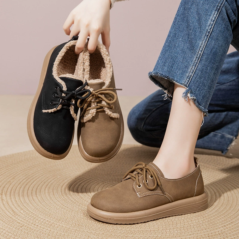 Новая натуральная кожа плюс бархат на толстой подошве Birken одиночные туфли женские зимние ретро теплые бараньи шерстяные туфли женские хлопчатобумажные сапоги