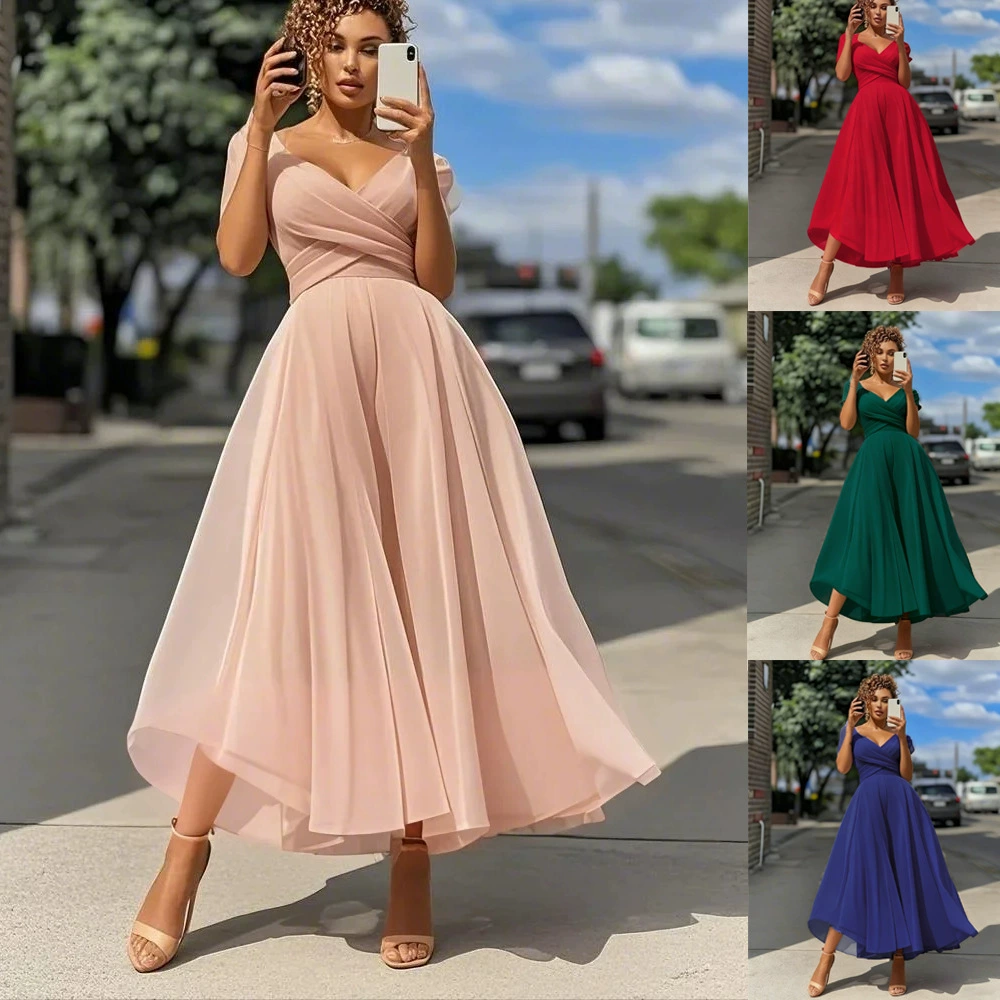 2025 Европейская и американская трансграничная новая женская одежда Amazon экспортное платье-футляр однотонное вечернее платье для вечеринок