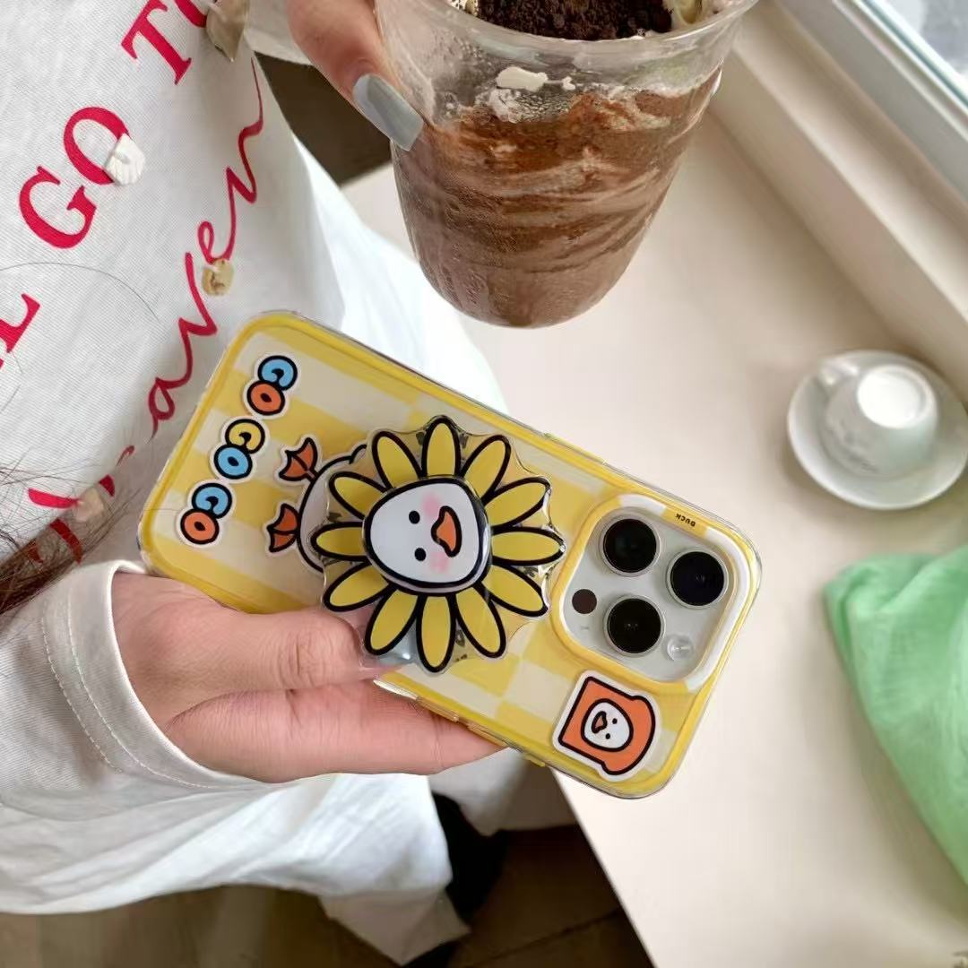 Divertido pato girasol de dibujos animados para Apple 16ProMax funda para teléfono móvil 15Pro magnético 14/13 nuevo 15PM