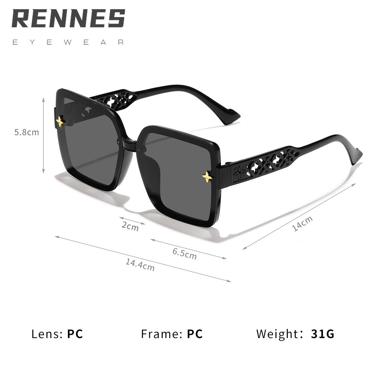Nuevo estilo coreano elegante marco trébol hueco-fuera de oro beige uñas moda personalidad moda desgaste esencial luz lujo gafas de sol