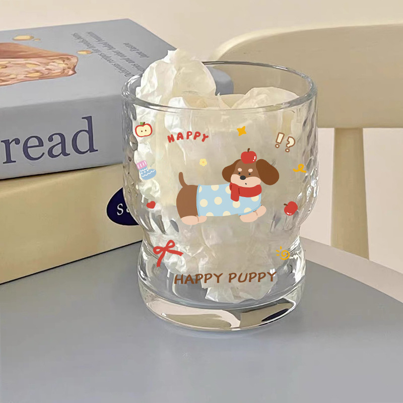 Niche Ins Style New Glass High Color Value Drinking Cup Puppy Milk Cartoon Cute Coffee Cup Summer