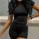 2024 cross-border Europe and the United States solid color spring and summer women's fashion casual simple tight neck short sleeve shorts suit