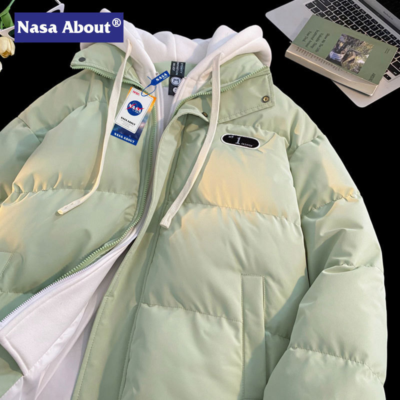 La NASA anti-temporada abrigo de algodón acolchado falso de dos piezas con capucha Jinjiang abrigo de algodón acolchado para hombres y mujeres mismo invierno engrosado abrigo de pan abrigo de algodón acolchado
