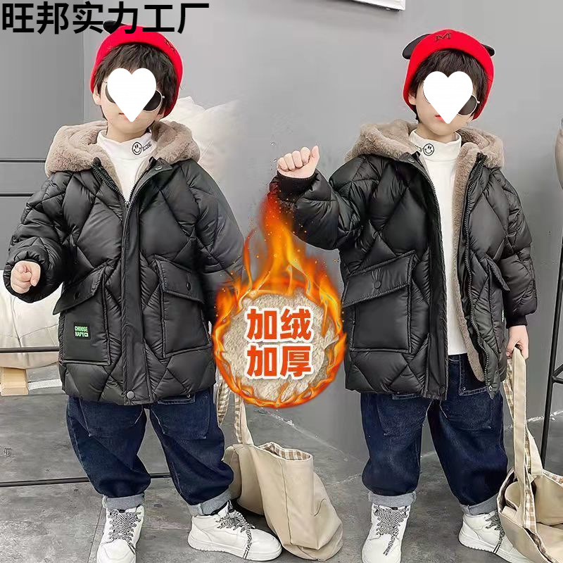宝宝免洗羽绒棉服男童小羊皮棉衣2024冬季儿童棉袄中长款加兔毛