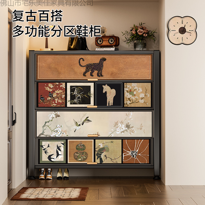 Steel Mid-Century Style Entrance Door Shoe Cabinet Home Entrance Storage Cabinet Corridor Shoe Rack Storage Cabinet Integrated Against the Wall