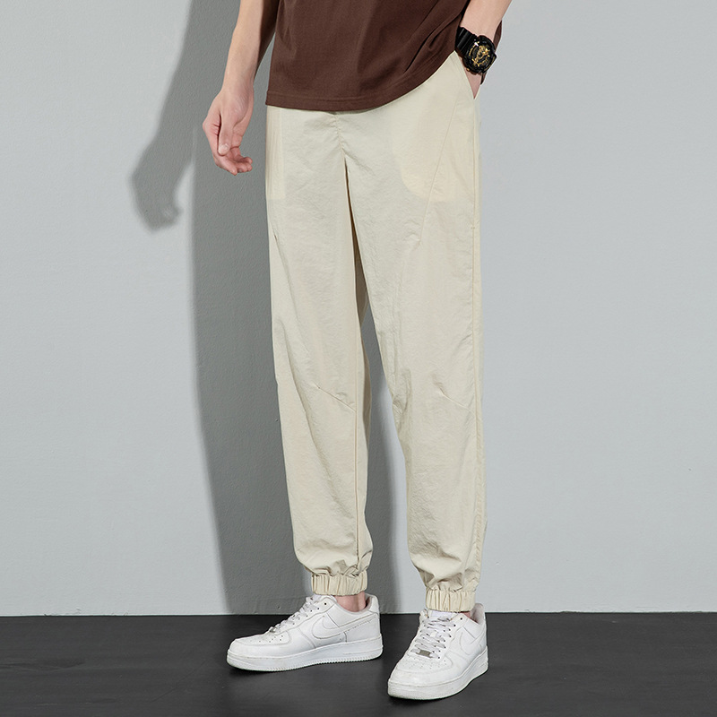 Pantalones de seda de hielo para hombres 2024 verano delgado suelto transpirable pantalones deportivos de secado rápido pantalones elásticos de pies de hielo casuales